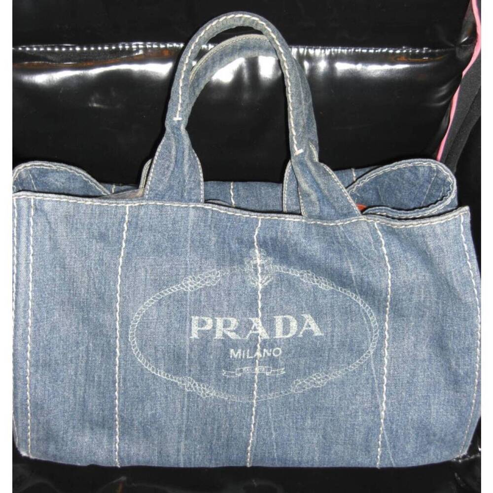 PRADA Canapa denim bag white stitching